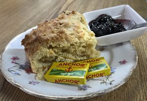 A scone at the Seagull Trust Bookshop